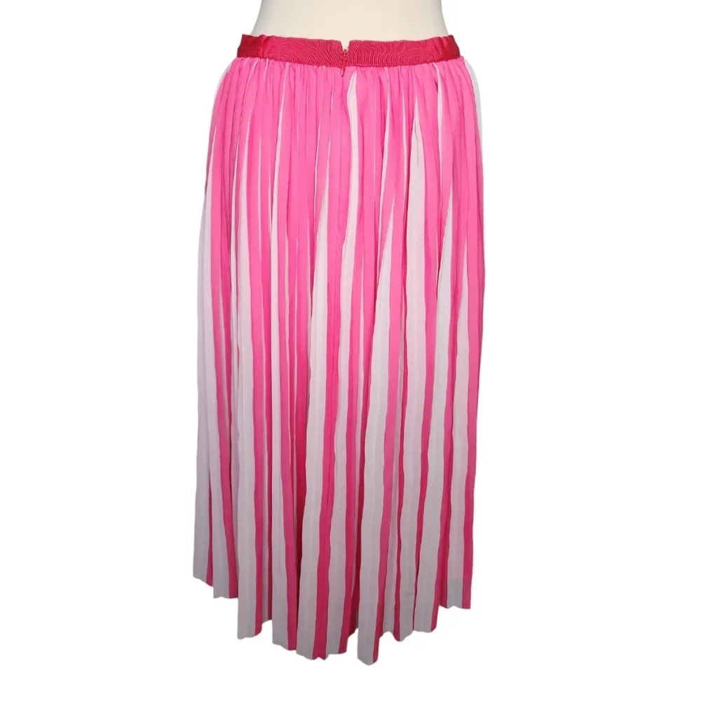 J. Crew Pink & White Pleated Skirt Peekabo Stripe Size 8 With Back Zip *READ* - Picture 4 of 16